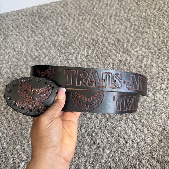 Vintage Trans Am Firebird Pontiac Leather Belt Tooled 38-42” Waist Black - Picture 6 of 6